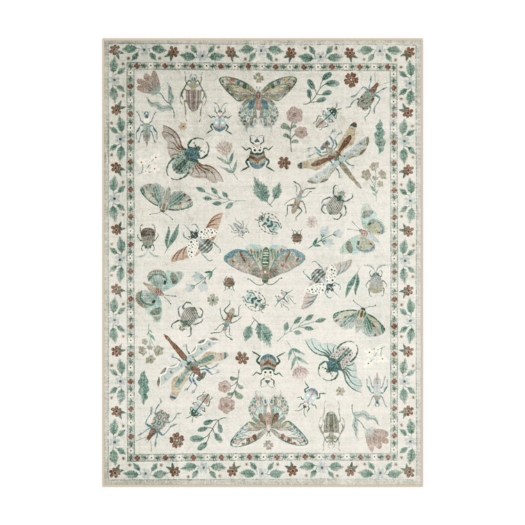 Insect Print Washable Rugs for Living Room Ultra-Thin Non-Slip Modern Bedroom Large Carpet