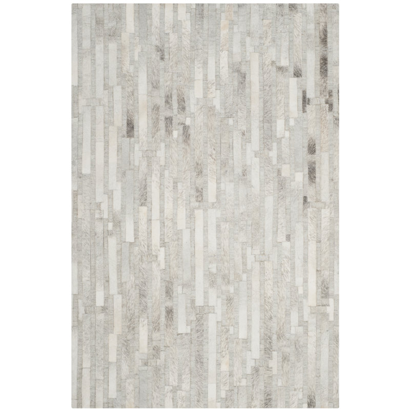 Sevastopol Studio Leather Hand Woven Leather And Viscose Geometric Rug, Rectangle 5' x 8'