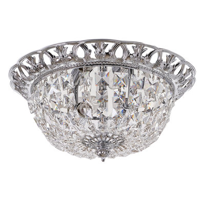 Plafonnier encastré en chrome 2 lumières avec cristaux suspendus transparents