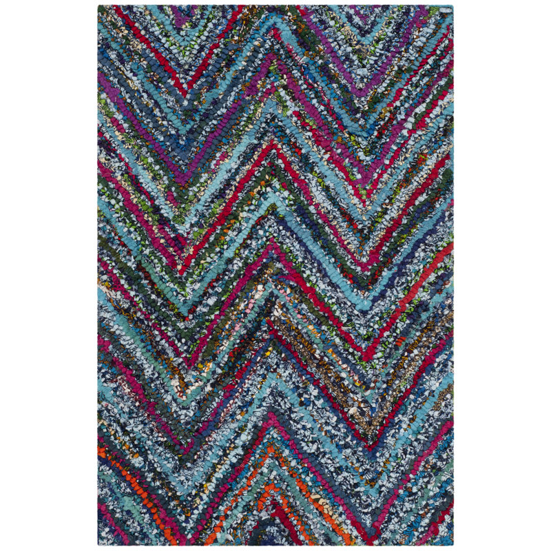 Tapis bleu / multicolore en coton touffeté à la main Anaheim, Rectangle 2 pi x 3 pi