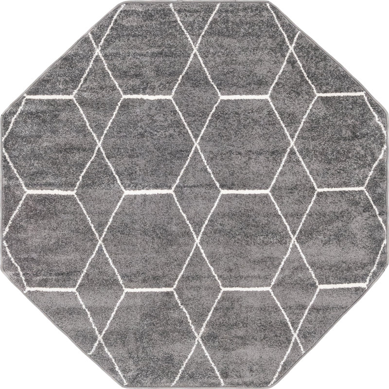 Tapis géométrique Debrodie, Octogone 5 pi 3 po x 5 pi 3 po, Gris foncé