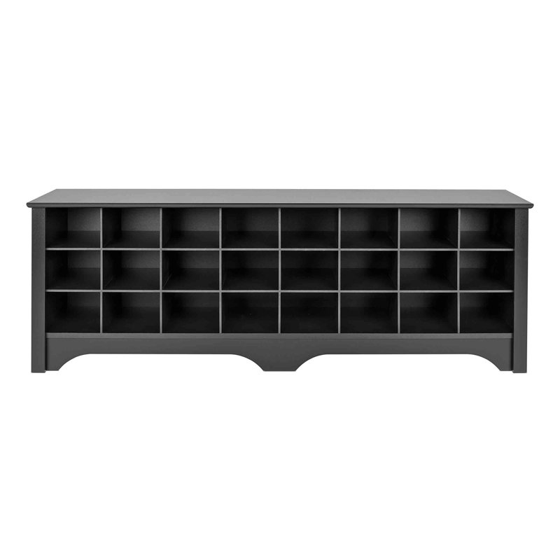 Ingham 24 Pair Shoe Storage Bench, Entryway Bench, Mud Room Organization and Cubby  Bench for up to 24 Pairs of Shoes, 15.5"D x 60"W x 20.25"H, Black