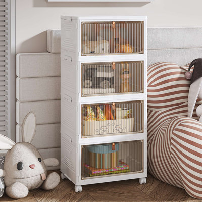 Canas  Plastic Foldable Stackable Storage Bin Double Door With Lids And Wheels Display Case Showcase Closet Rectangle Box Organizers And Storage For Electronics, Clothes, Toys