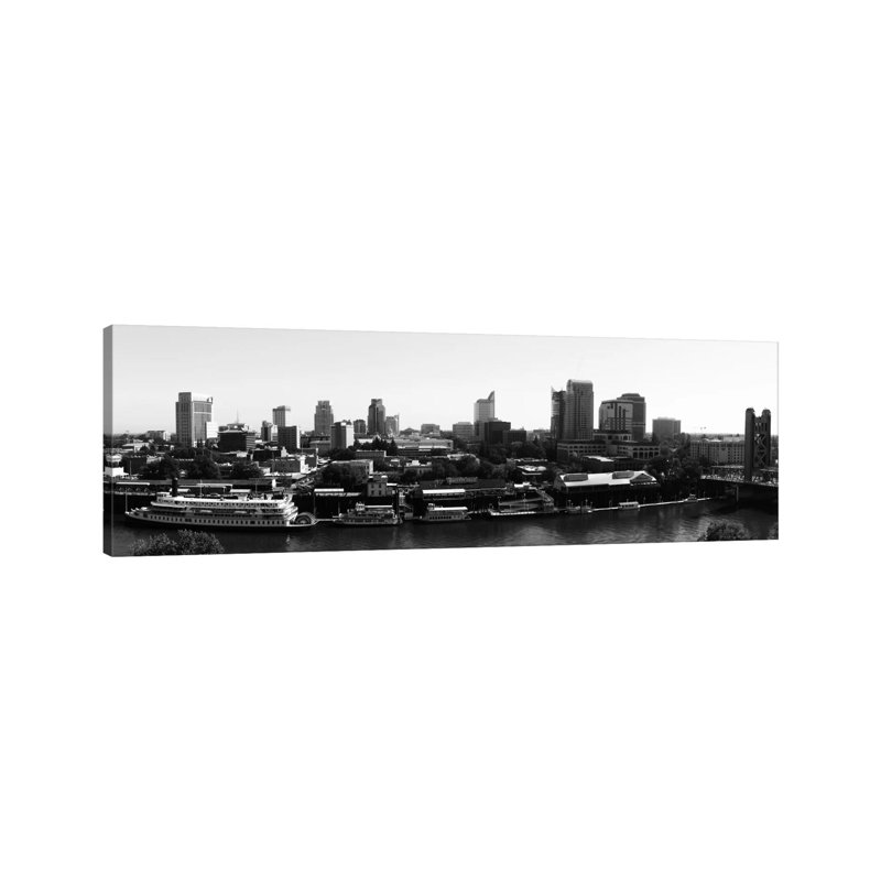 Sacramento Skyline Cityscape 1 Piece Wrapped Canvas Panoramic Wall Art, 30.48 cm H x 91.44 cm W x 3.175 cm D