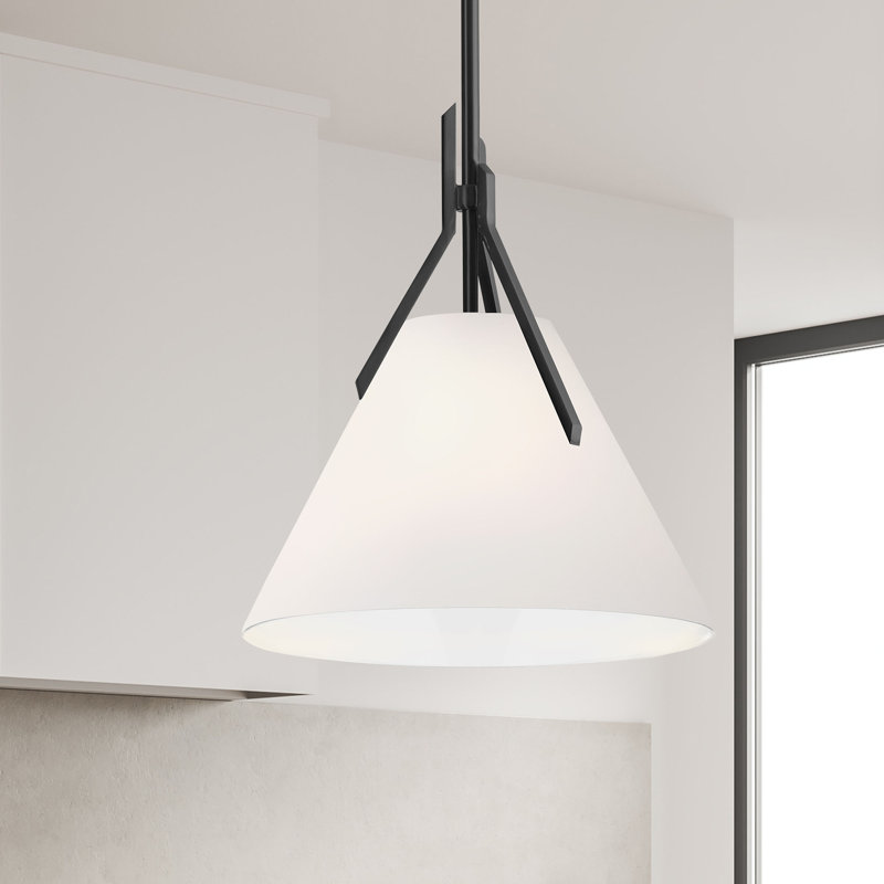 Luminaire suspendu à 1 lumière Shuyer, Opale blanche, Noir mat