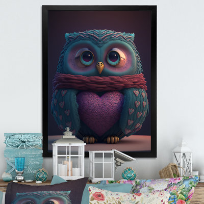 Motom hibou mignon tricoté de la Saint-Valentin - impression sur toile