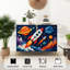 Buffet Buffet avec rangement Scène de l'espace colorée Rockets Planets Style découpé en papier avec 2 portes pour le salon et la cuisine