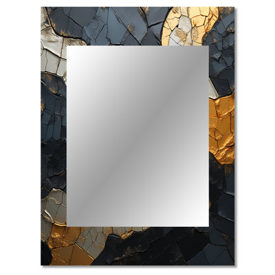 Black Gold Adorned Poteries I - Abstract Spirals Large Wall Mirror, Modern Unique Mirror, Printed Metal Art