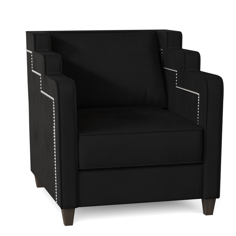 Abbey 34" Wide Armchair, Bella Black Performance Velvet, Brown Mahogany