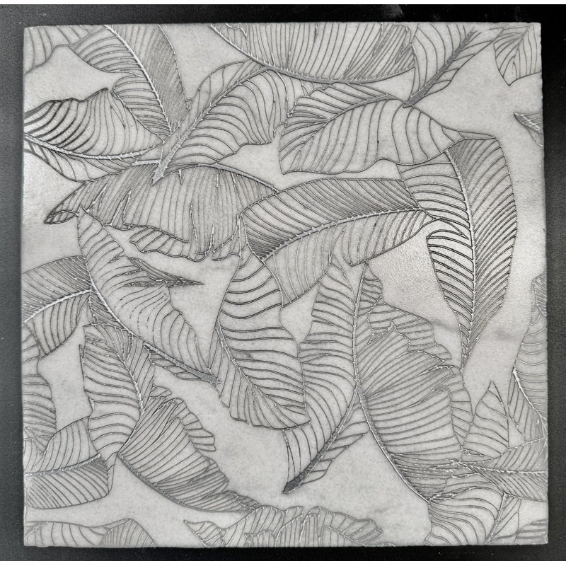 Leaf Pattern Etched White Marble Tile