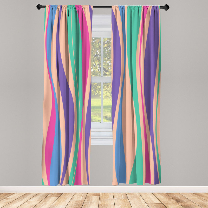 Microfiber Floral Semi-Sheer Rod Pocket Curtain Panels, 28" W x 63" L, Beige/Pink/Blue/Purple/Green