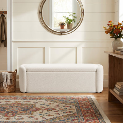 Banc de rangement rembourré en peluche en chenille agrandie, aucun assemblage requis
