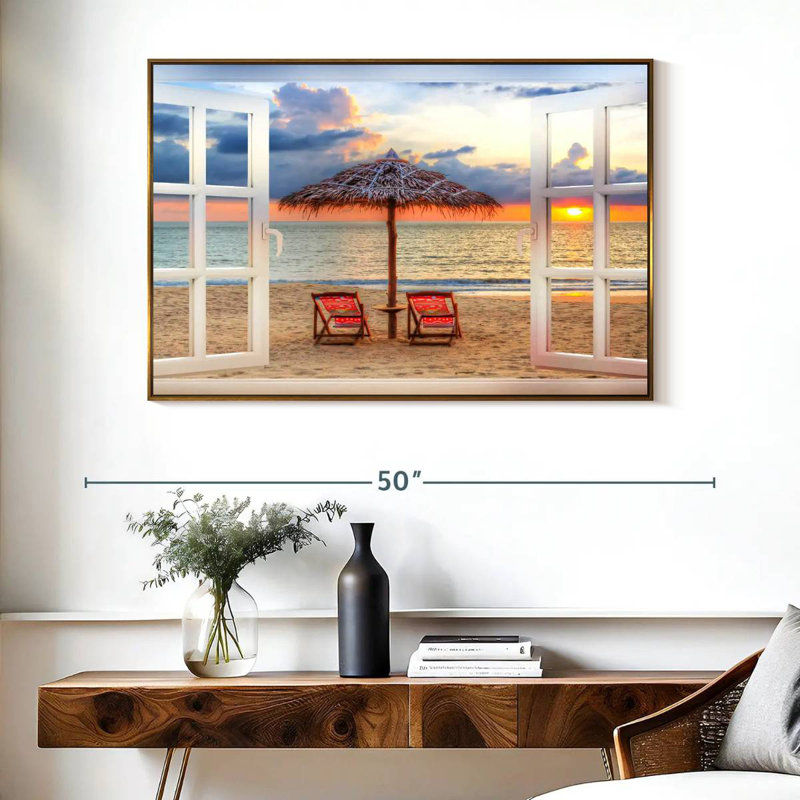 Fenêtre sur l'été Faustine, Cadre flottant doré, 40 po x 27 po
