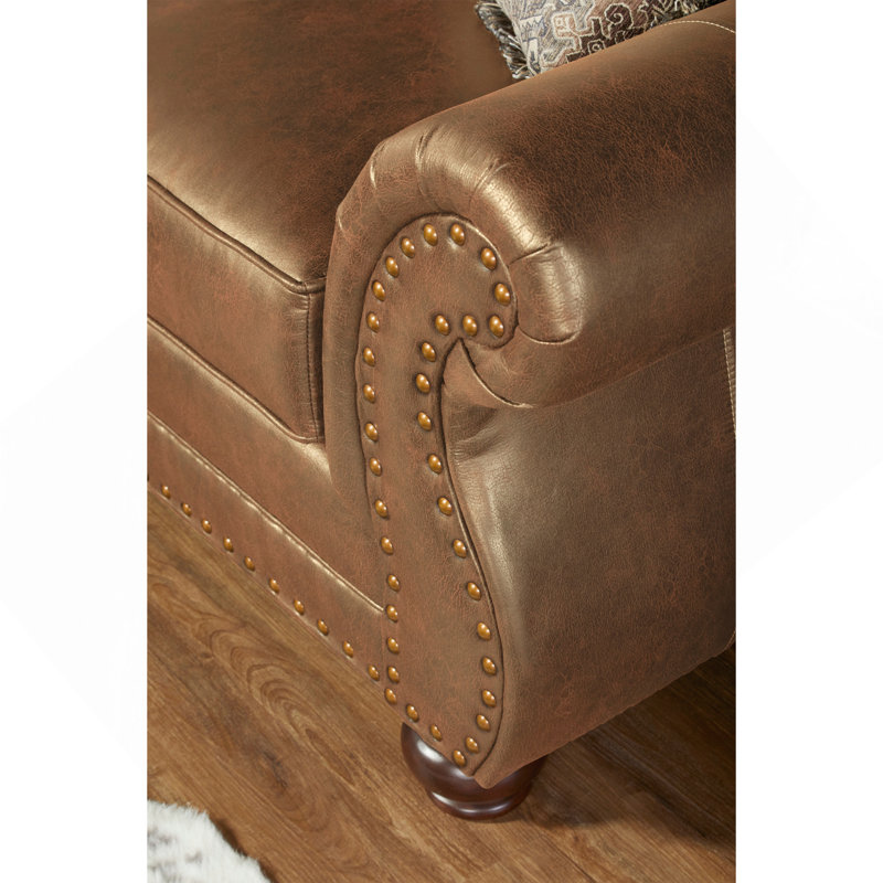 Canapé en similicuir avec têtes de clou bronze antique, Brun