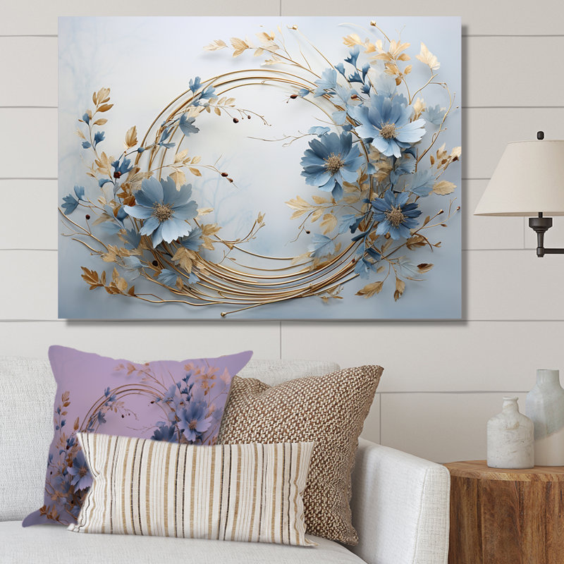 Couronne bleue et dorée - Art mural couronne, Toile tendue, H 24 po x l 32 po x P 1 po