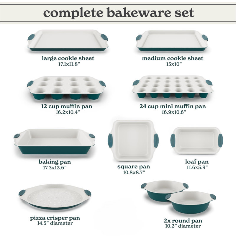Nonstick Stackable Bakeware Set - Durable, Easy Release Baking Set, Sage, 10 Pcs