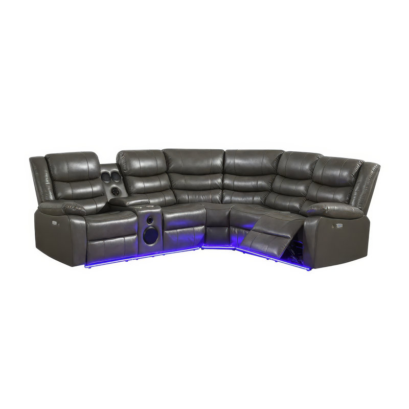 Canapé modulaire inclinable Sonico, Cuir gris