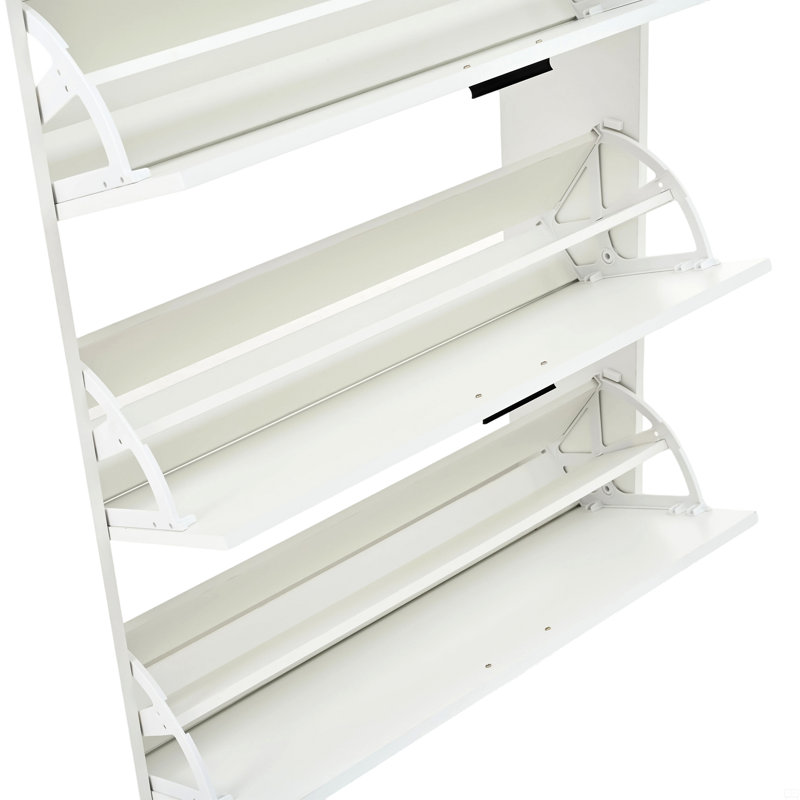 Deux tiroirs, trois portes pliantes, grande armoire à chaussures de rangement, Blanc