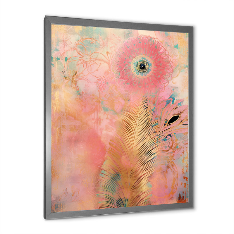 «Boho Glam Gold Feather», impression sur toile, H 44 po x l 34 po x P 1,5 po, Cadre simple argenté