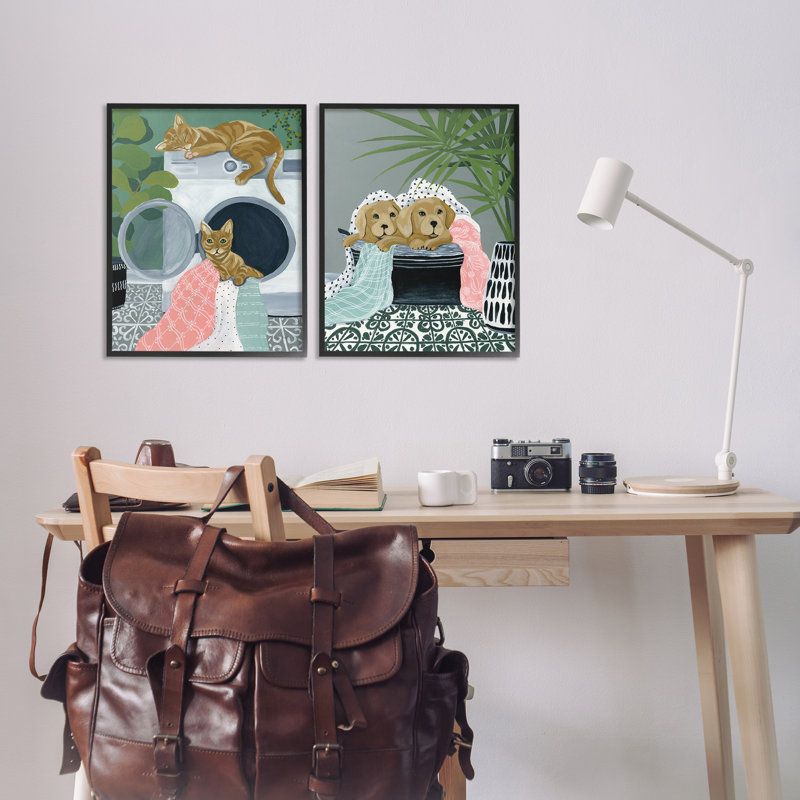  Cats & Dogs Laundry Room, H 20 po x l 16 po, Giclée encadrée noir minuit