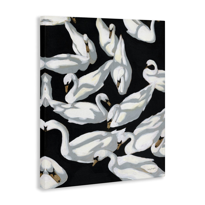  Art mural sur toile noire "Swan", H 20 po x l 16 po