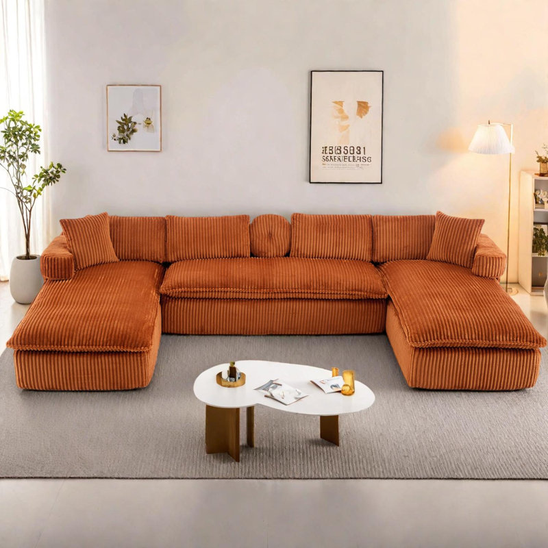 Canapé modulaire surdimensionné en U de 149 po de 149 po, siège profond, sans assemblage, 6 sièges, velours côtelé, Orange