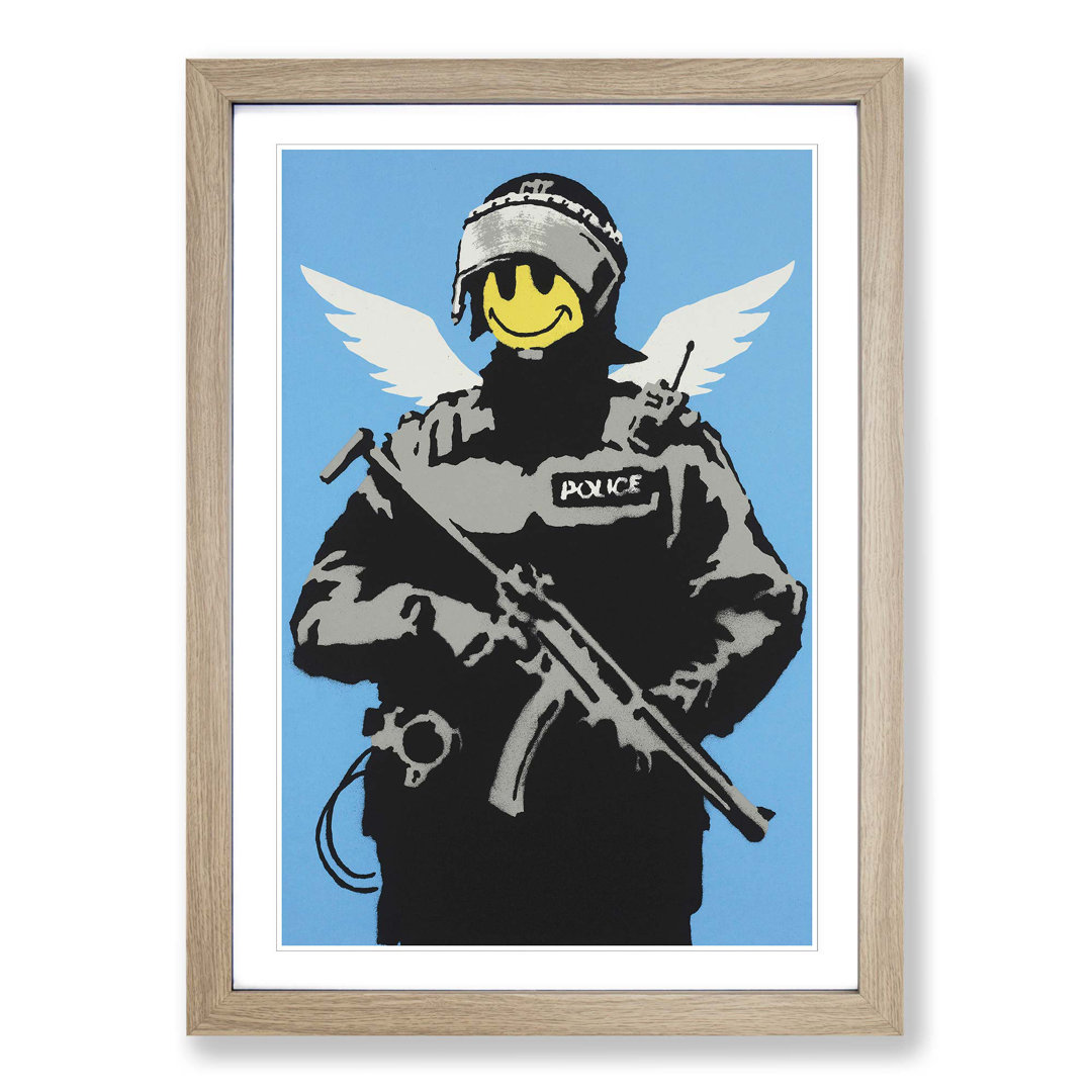 Smiley Copper Wall Graffiti by Banksy - Framed Print