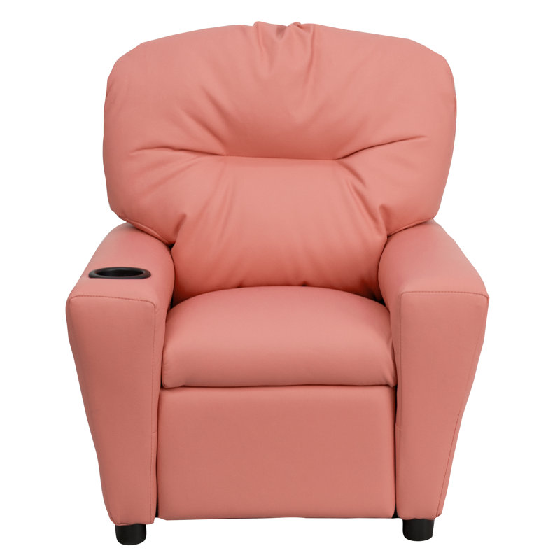 Contemporary Kids Recliner with Cup Holder, Vinyl - Pink