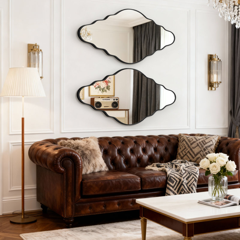 Scalloped Metal Framed Decorative Irregular Wall Mirror, Black, 39" x 24"