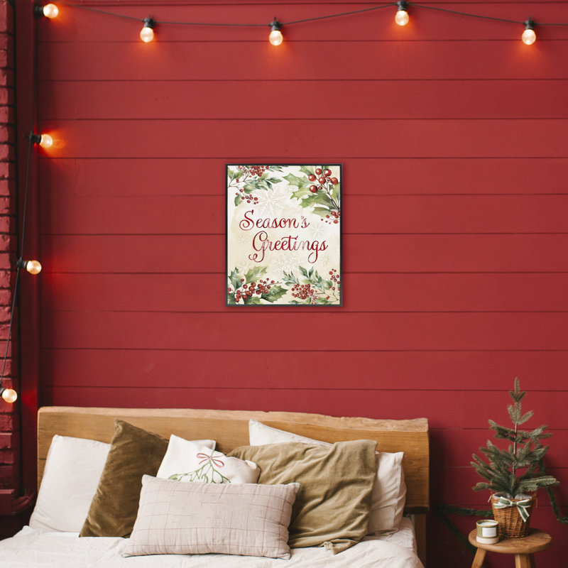 Season's Greetings Holly Berries, giclée encadrée, design par Nicole DeCamp, H 20 po x l 16 po, Giclée encadrée noir minuit