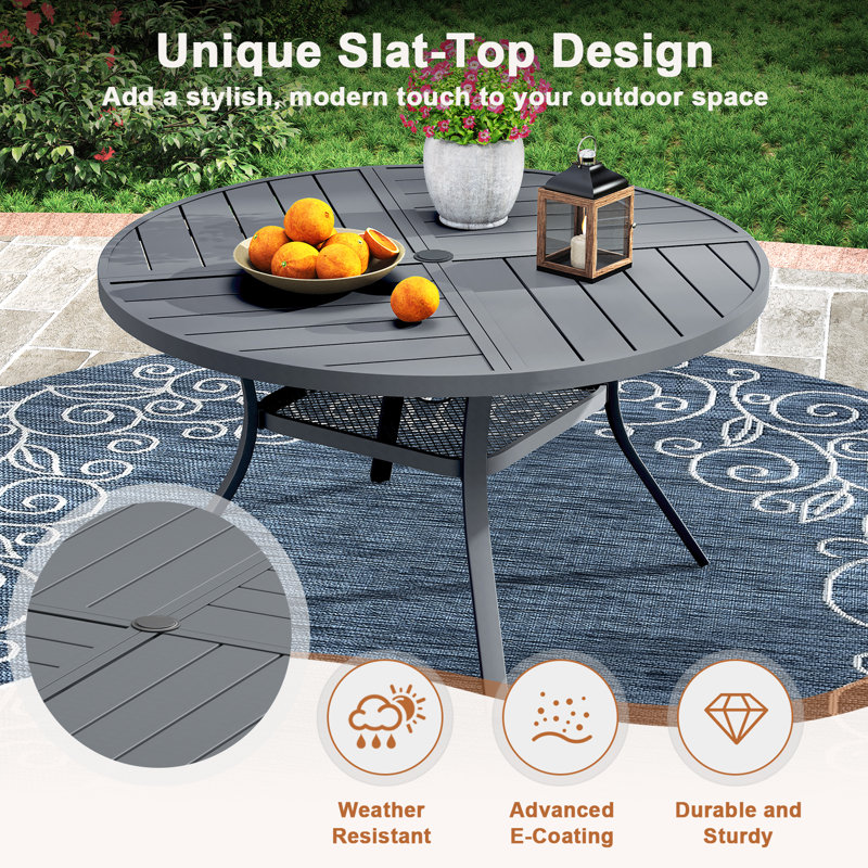 Table de salle à manger ronde en métal 40,6 "avec trou pour parasol, Gris
