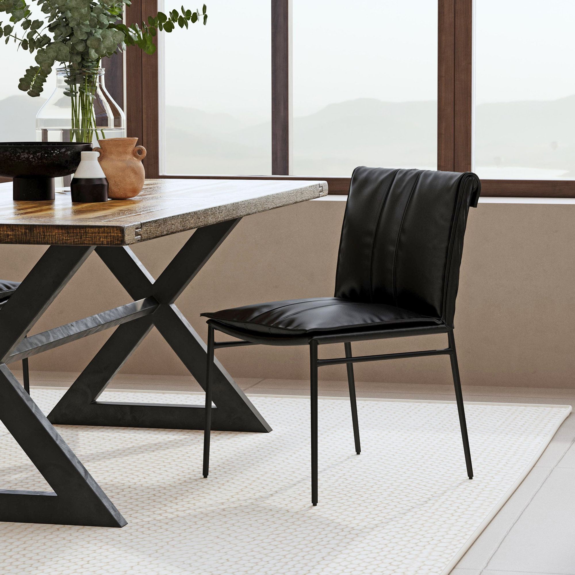 Mayer Leather Side Chair, Black