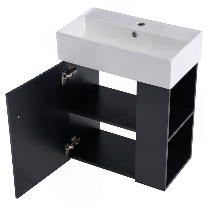 [Vidéo] Meuble-lavabo flottant moderne de 21,6 po avec lavabo en céramique - parfait pour les petites salles de bain, rangement à droite
