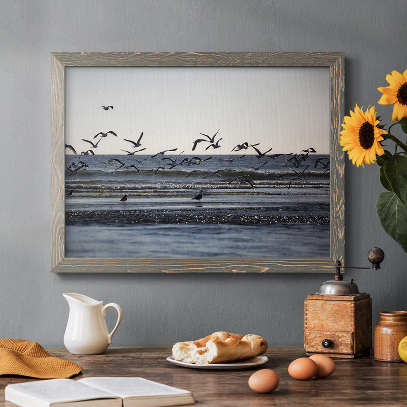 Vol de mouettes encadré sur toile, Gris, H 18 po x l 26 po
