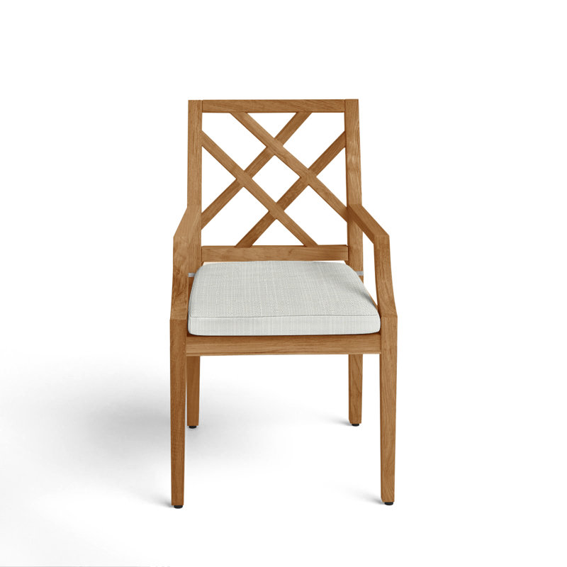 Chaise avec accoudoirs en teck Haley - teck naturel, Teck naturel, Welt, Sunbrella® argent Verona