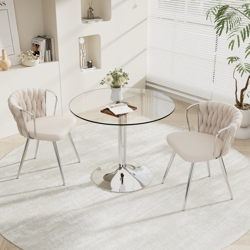 Ensemble de table de salle à manger Elegant, 3 pièces: table, 2 chaises, Beige, Silver