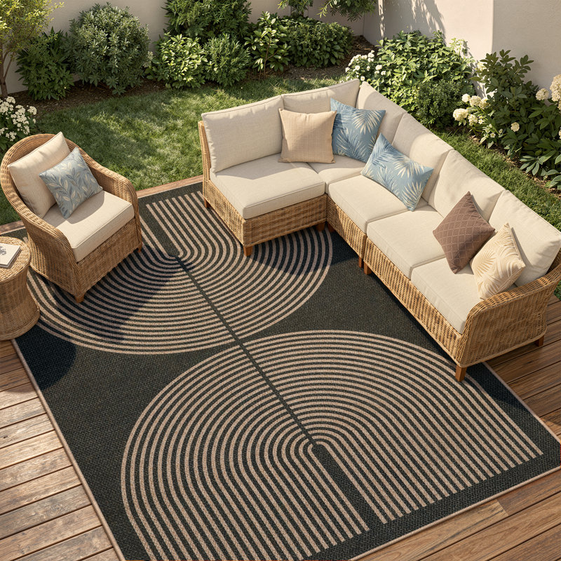 Modern Faux Jute Outdoor Area Rug with Non-Slip Backing, Washable Patio Rug for Deck, Backyard and Indoor, Rectangle 9' x 12'