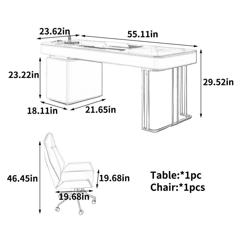 Bureau français élégant, H 29,52 po x l 55,11 po x P 23,62 po