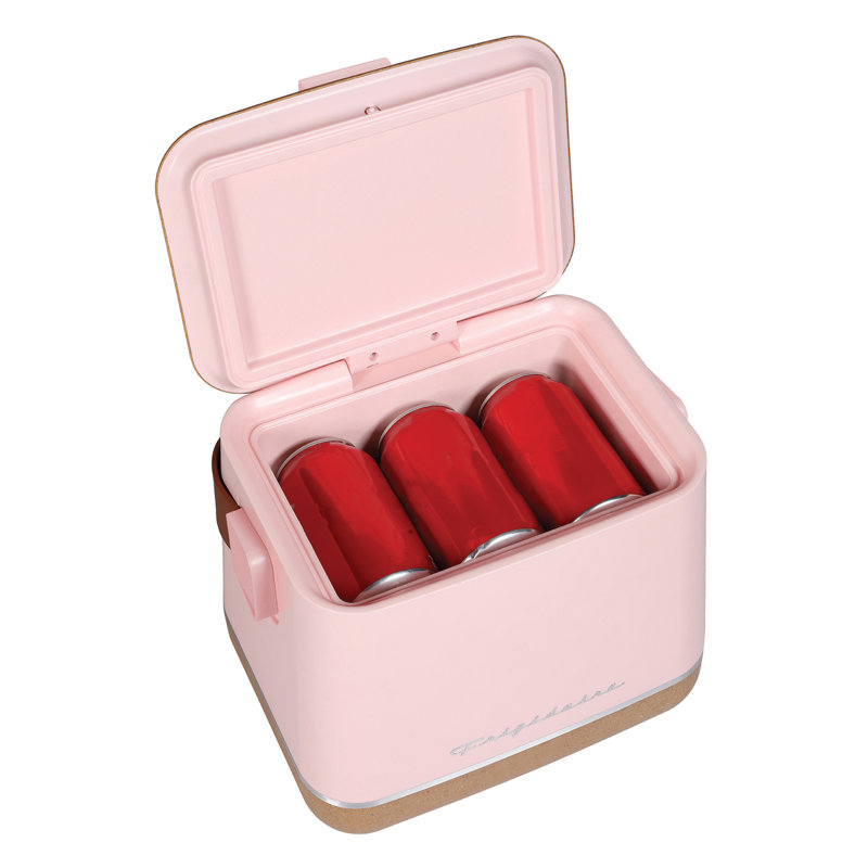 Frigidaire® Top-Opening 6-Can Beverage Insulated Fridge/Cooler, Pink With Cork Detail