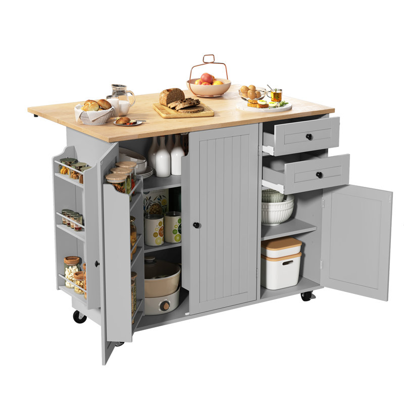 Sagrario Solid Wood Top Kitchen Island, Gray