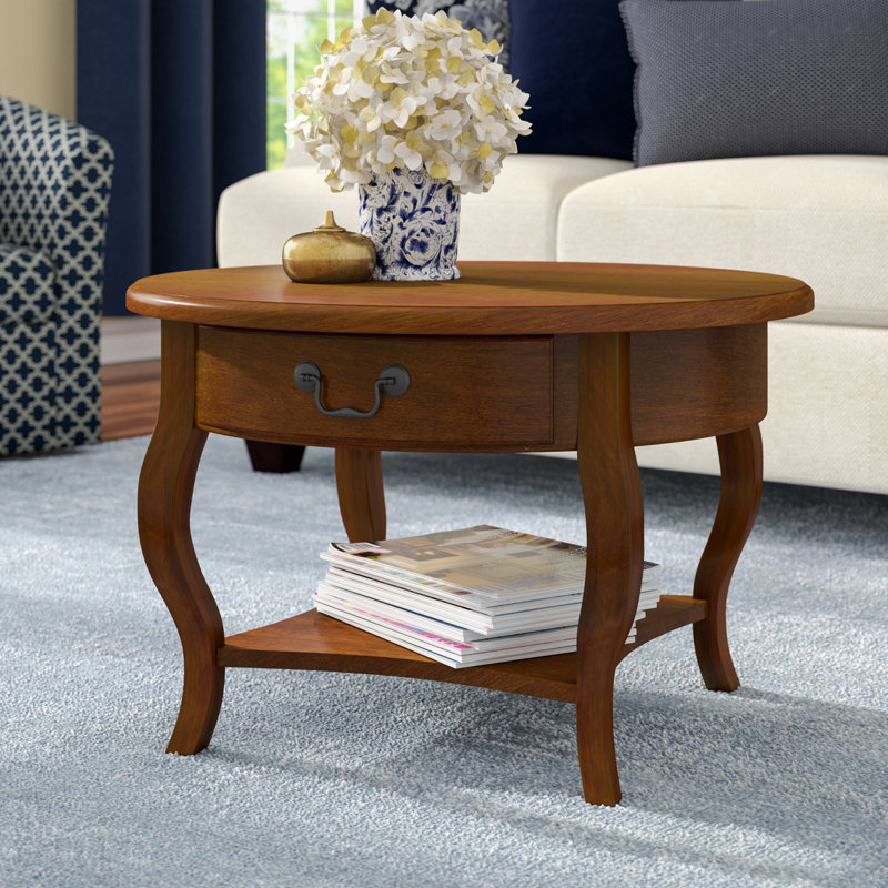 Table basse ronde en bois massif, Cerisier brun