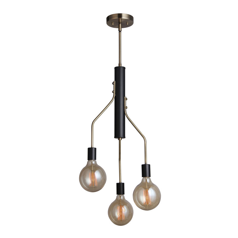 Luminaire suspendu sphère 3 lumières grappe Landy, Laiton / Noir