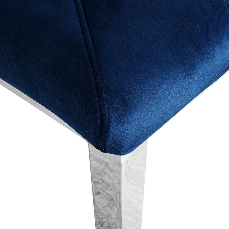 19.29'' H Tufted Velvet Upholstered Side Chair, Blue, Silver