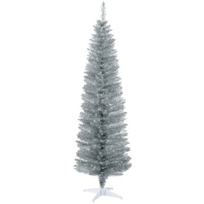 6' Artificial Pencil Christmas Tree, Slim Xmas Tree With 390 Realistic Branch Tips And Plastic Stand, Silver