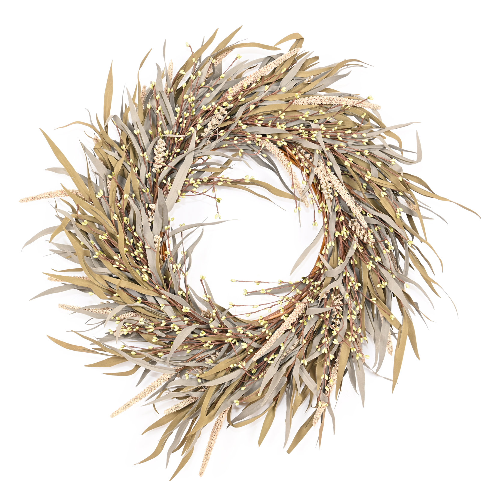 24" Grass, Berry Thanksgiving Wreath, Light Green