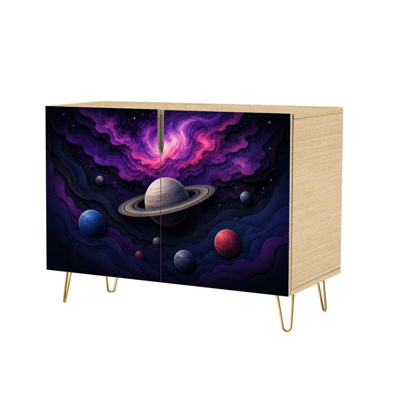 Buffet Buffet avec rangement surréaliste Saturn Planets Vibrant Cosmic Nebula Landscape avec 2 portes pour le salon et la cuisine