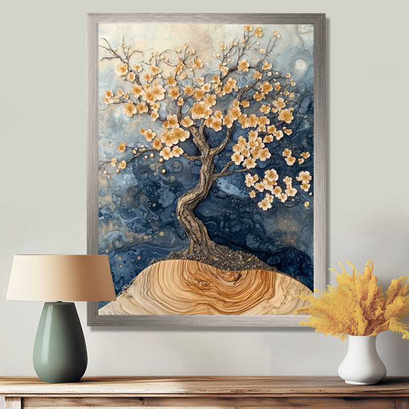 Hodgson - impression sur toile florale, H 32 po x l 16 po, Argent argent, Reproduction encadrée sans passe-partout