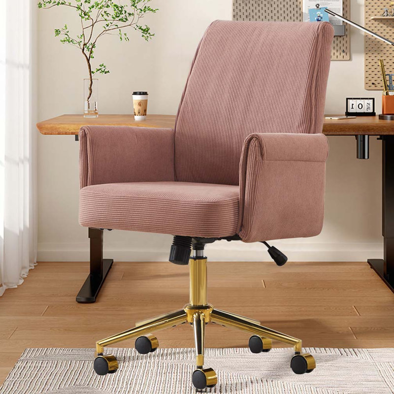 Chaise de bureau rembourrée avec base en métal doré, chaise de bureau pivotante réglable, Rose