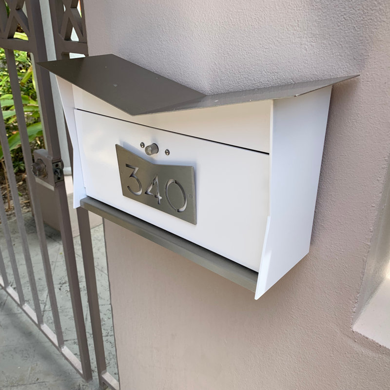 Aluminum Wall Mounted Mailbox, White/Stainless Steel, Yes