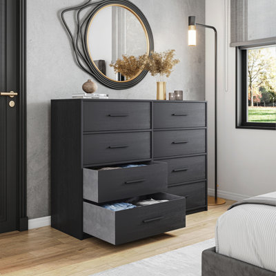 Commode 8 tiroirs avec grands tiroirs en tissu, noir